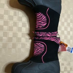 NWT Sporto Girls Snow Boots Pink Black Zebra‎ Bungee Cord Round Toe 9” Hi XL 6-7